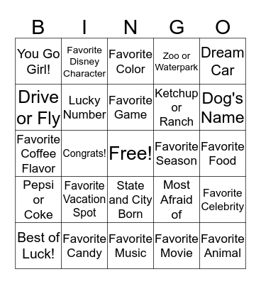 All About Kamille Bingo Card