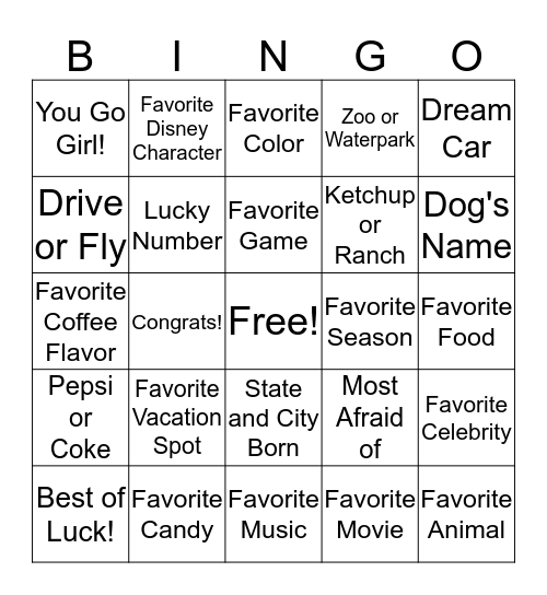 All About Kamille Bingo Card