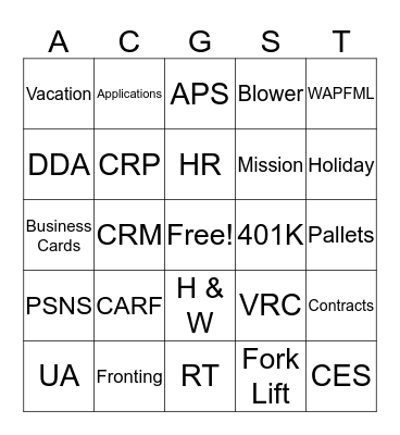 Peninsula Services Bingo Card