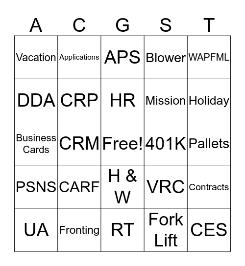 Peninsula Services Bingo Card