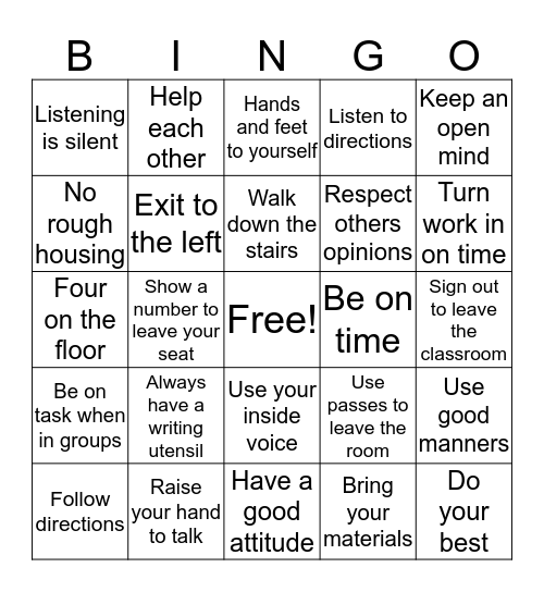 Our Classroom Rules Bingo Card