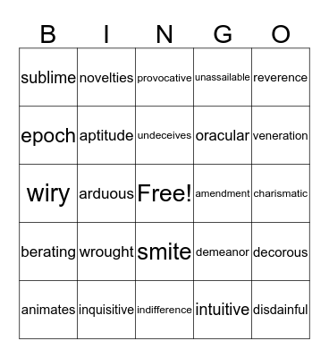 AP Language Bingo ("Carlyle") Bingo Card