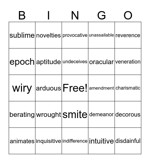AP Language Bingo ("Carlyle") Bingo Card