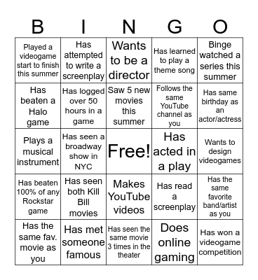 Screenwriting Bingo Card