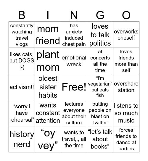 zoe levine bingo Card