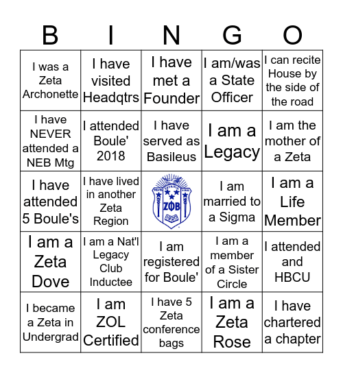 Chi Phi Zeta Bingo Card