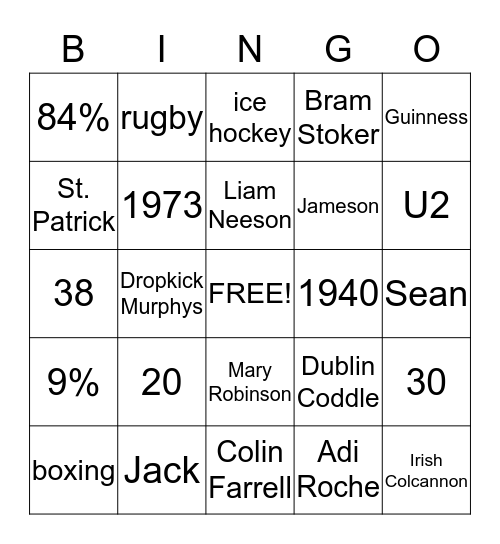 The Luck of the Irish Bingo Card