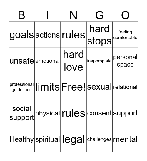 Healthy Boundaries Bingo Card