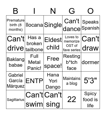 Ash Presto's #AllAboutMe Bingo Card Bingo Card