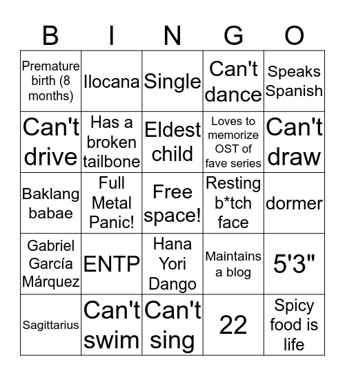 Ash Presto's #AllAboutMe Bingo Card Bingo Card