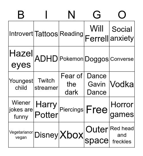 Bingo A Kaela! Bingo Card