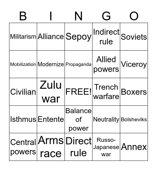 Vocab Bingo Card