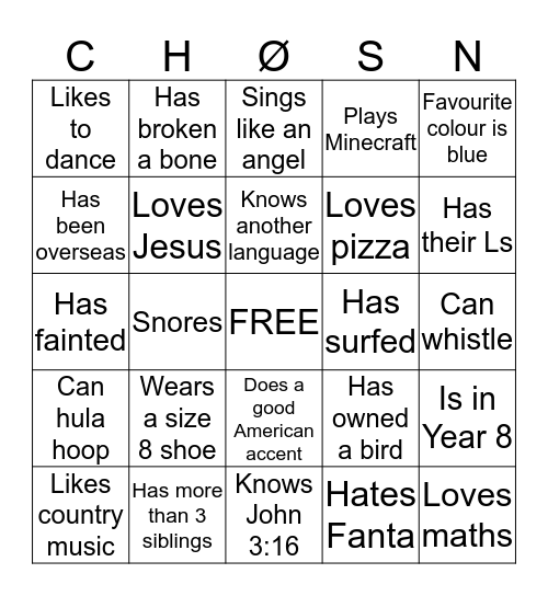 B I N G Ø Bingo Card