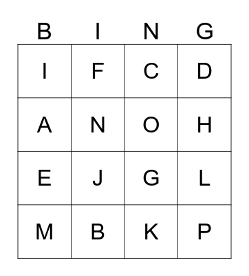 ALPHABET Bingo Card