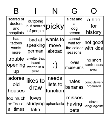 How similar are you to Bingo Card
