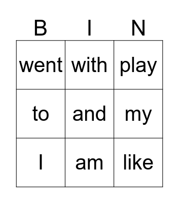 Sight words Bingo Card