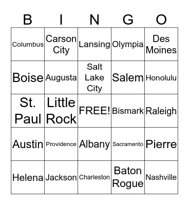 State Meets Capital Bingo Card