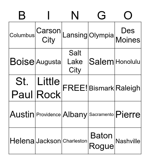 State Meets Capital Bingo Card