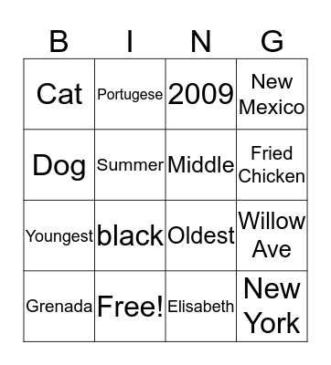 Get to know Lizzy Bingo Card