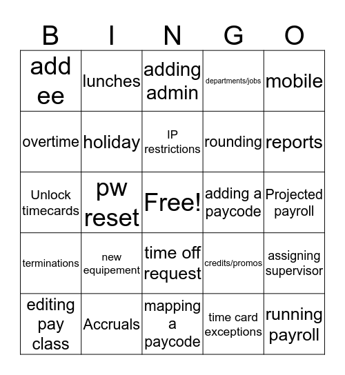 TLM Shadowing Bingo Card