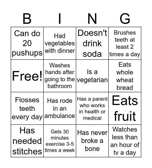 Healthy bingo scavenger hunt Bingo Card