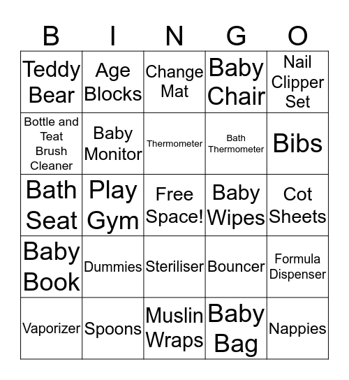 Baby Bingo  Bingo Card