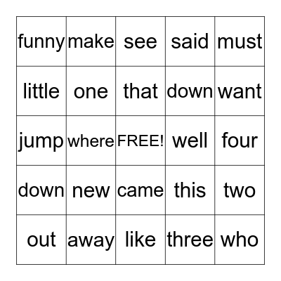 SIGHT WORDS 2 Bingo Card