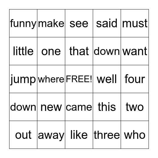 SIGHT WORDS 2 Bingo Card