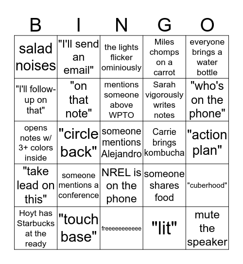 WPTO Squad Bingo Card