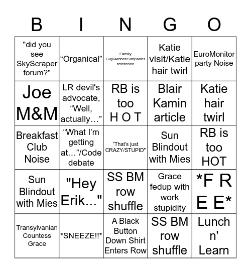 A Day in Row 2 Bingo Card