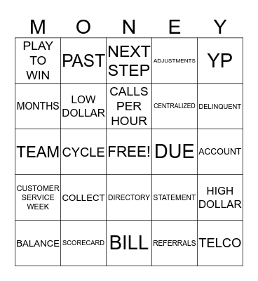 Collections Money Bingo Card