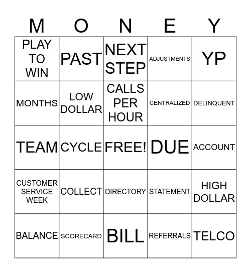 Collections Money Bingo Card