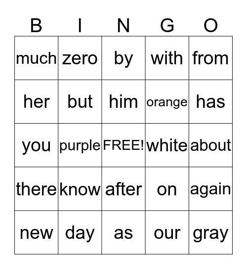 Word Bingo Card