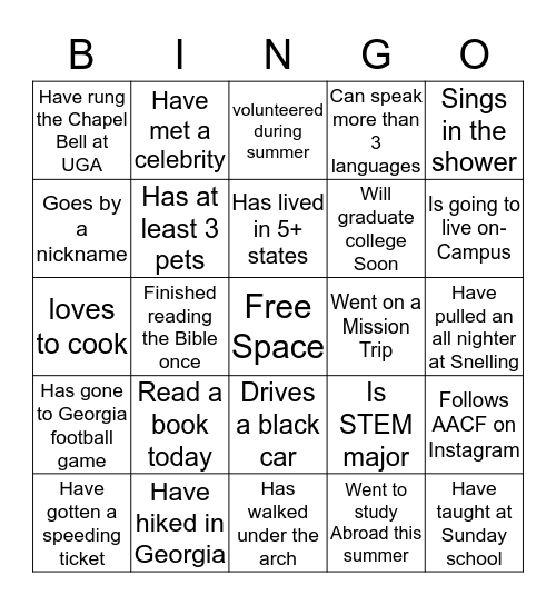 AACF BINGO BOARD! Bingo Card