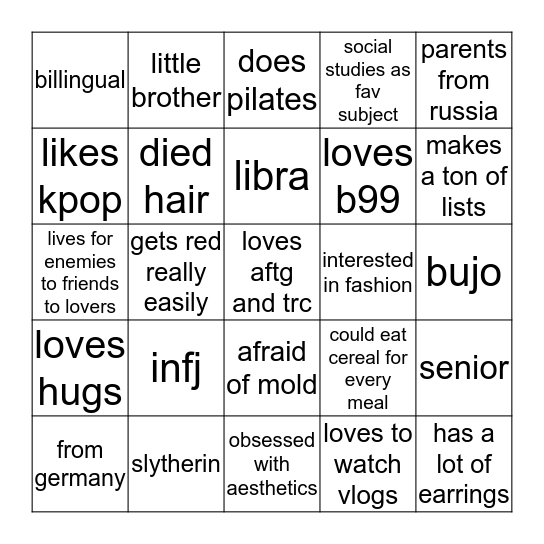 how similar are you to @studynostalgic? Bingo Card