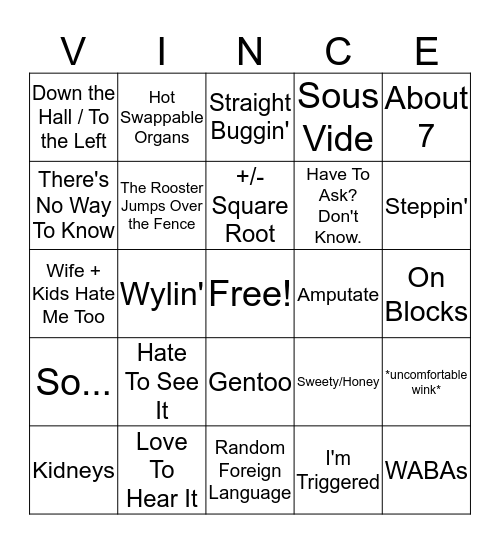 Vincent Bingo Card