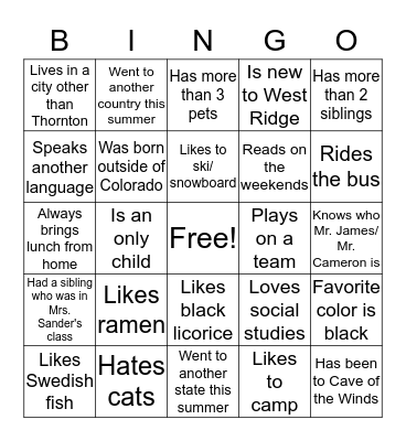 Ice Breaker Bingo Card