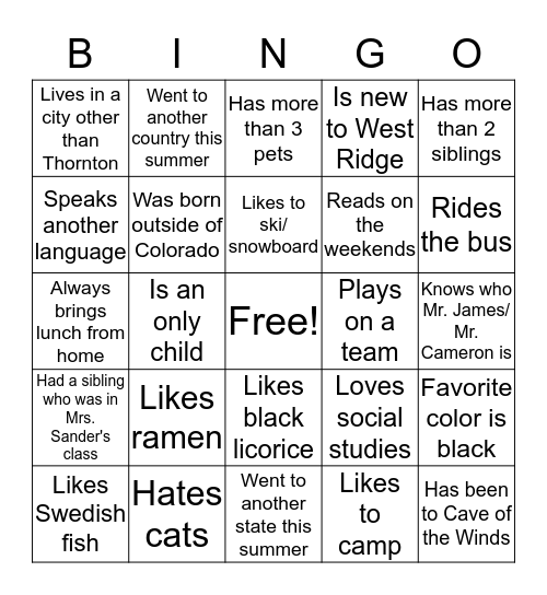 Ice Breaker Bingo Card