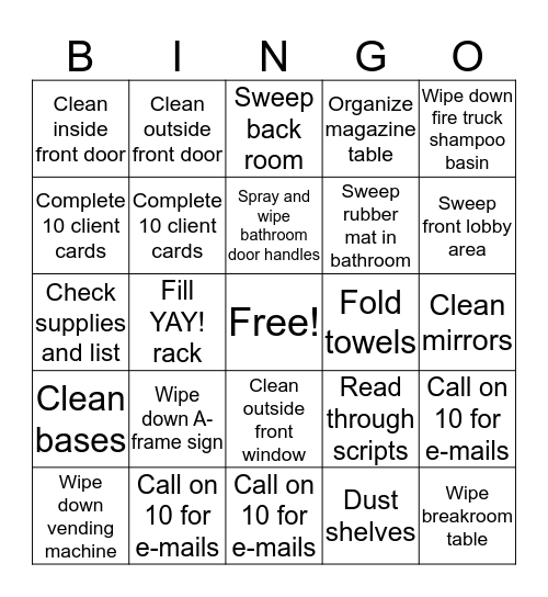 Front Desk BINGO! Bingo Card