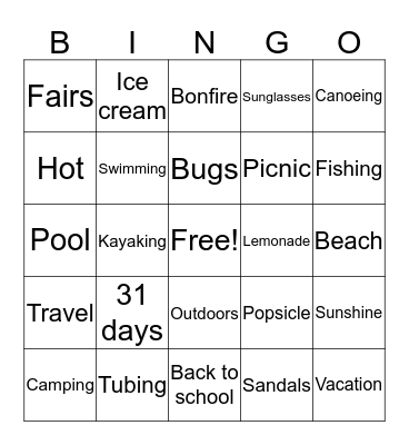 August Bingo Card