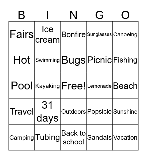 August Bingo Card
