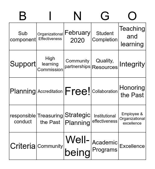 South Mountain Community College HLC Bingo Card