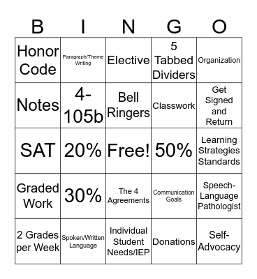 LLS Syllabus Bingo Card