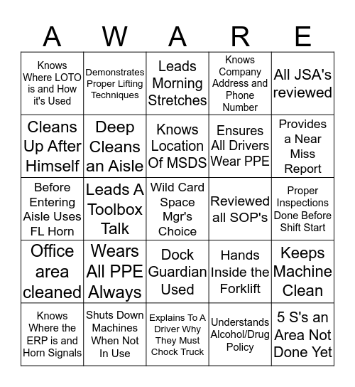 CM ALB Safety Bingo 2019 Bingo Card