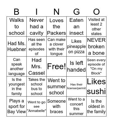 Bingo in 334  Bingo Card