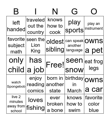 Find Someone Who.. Bingo Card
