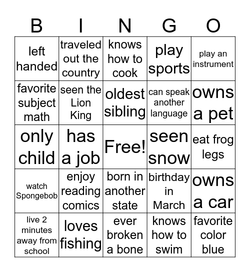 Find Someone Who.. Bingo Card