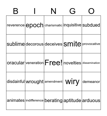 AP Language "Carlyle" Bingo Card