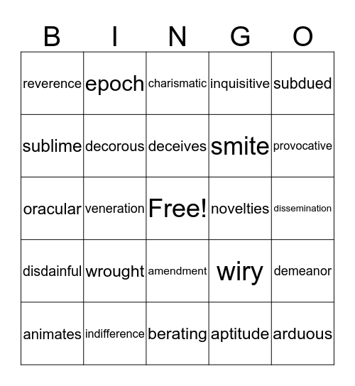 AP Language "Carlyle" Bingo Card
