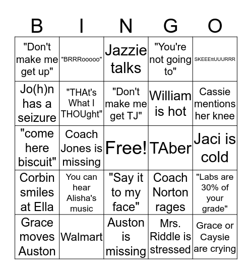 Junior Bingo Card